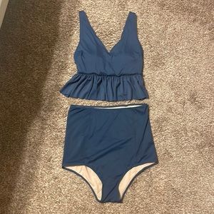 Kortni Jeane blue swim top & high waisted bottoms
